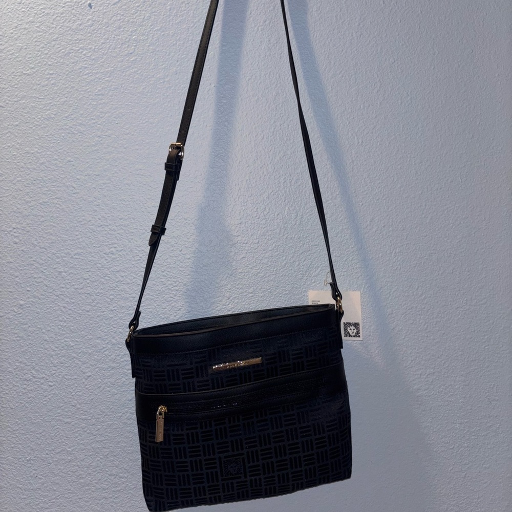 NWT Anne Klein Black Large Crossbody Bag W/ Gold Accents